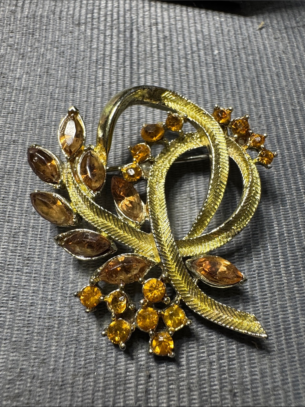 Coro Gold-Tone Brooch with Amber and Citrine Crystals